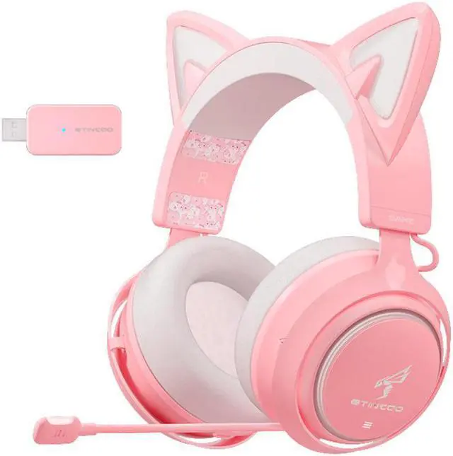 Alt view image 4 of 5 - GS510 Cat Ear Gaming Headset Pink 3 Version with Microphone Virtual 7.1 Sound Game/Live/Video 3 Mode for PS5/4 Computer Gamer