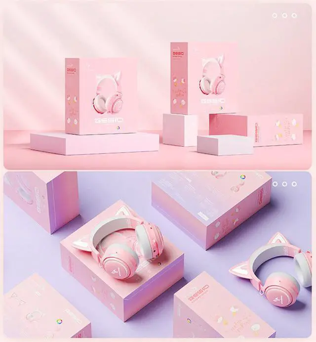 Alt view image 5 of 5 - GS510 Cat Ear Gaming Headset Pink 3 Version with Microphone Virtual 7.1 Sound Game/Live/Video 3 Mode for PS5/4 Computer Gamer