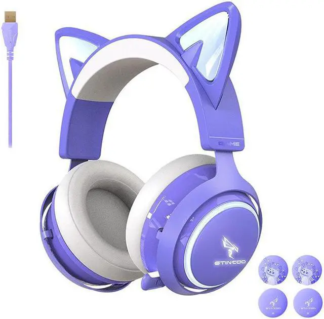 Alt view image 2 of 3 - GS510 Cat Ear Gaming Headset Purple 3 Version with Microphone Virtual 7.1 Sound Game/Live/Video 3 Mode for PS5/4 Computer Gamer