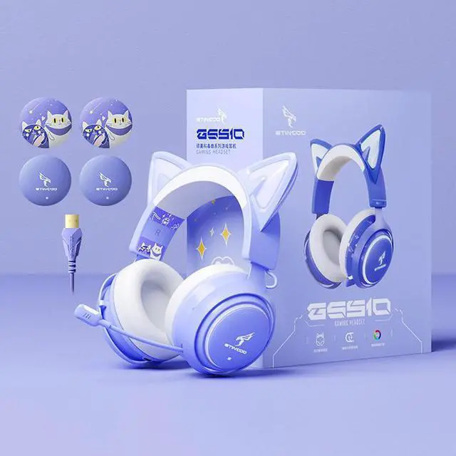 Alt view image 3 of 3 - GS510 Cat Ear Gaming Headset Purple 3 Version with Microphone Virtual 7.1 Sound Game/Live/Video 3 Mode for PS5/4 Computer Gamer