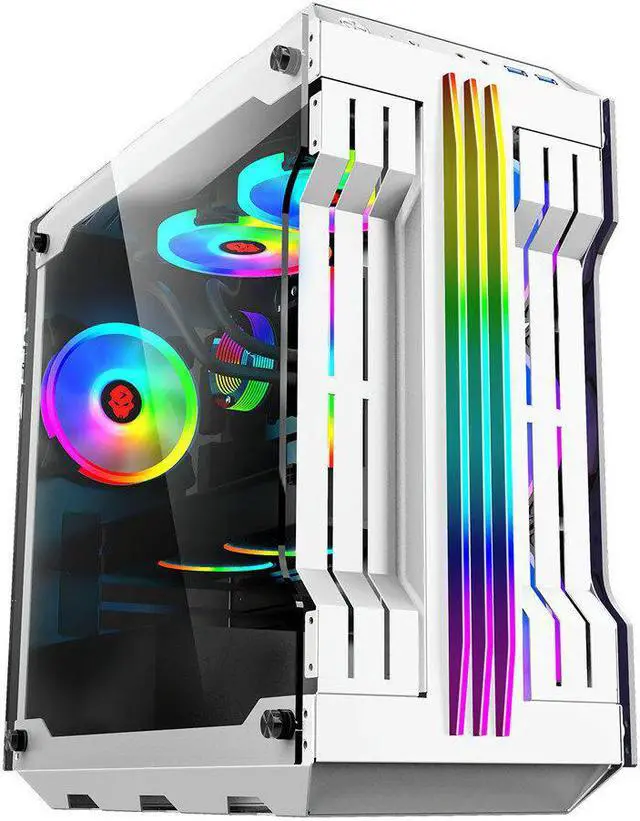 Alt view image 2 of 5 - RGB Light Bar Computer Case Tempered Glass Panels ATX Gaming Water Cooling PC Case E-Sports Online Cafe Desktop Game Supplies