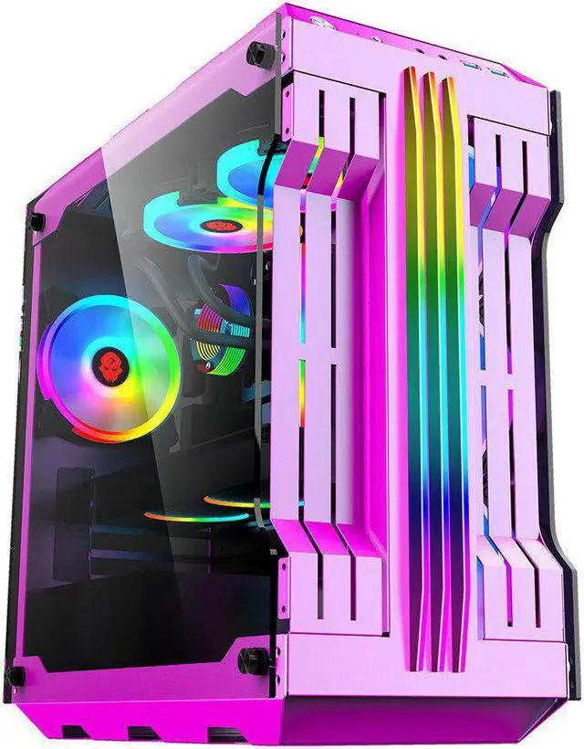 Alt view image 5 of 5 - RGB Light Bar Computer Case Tempered Glass Panels ATX Gaming Water Cooling PC Case E-Sports Online Cafe Desktop Game Supplies