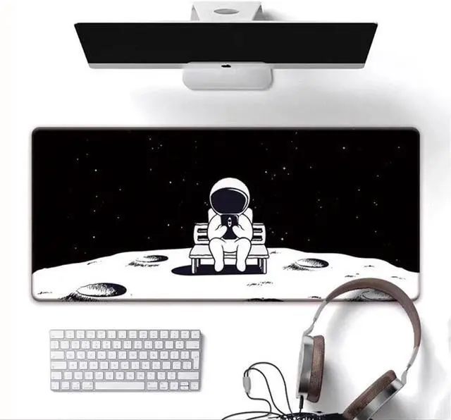 Alt view image 2 of 4 - Cute Astronaut Pattern Mouse Pad Black and White Gaming Mouse Mat Lock Edge Design Keyboard Desk Mat For PC Laptop