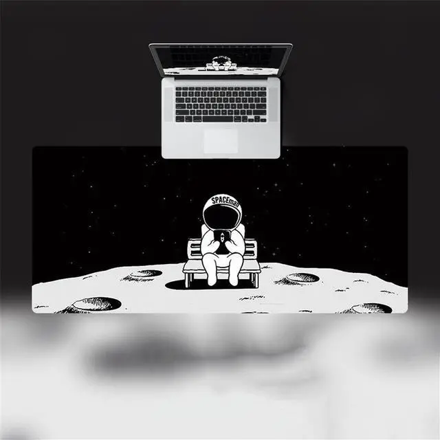 Alt view image 3 of 4 - Cute Astronaut Pattern Mouse Pad Black and White Gaming Mouse Mat Lock Edge Design Keyboard Desk Mat For PC Laptop