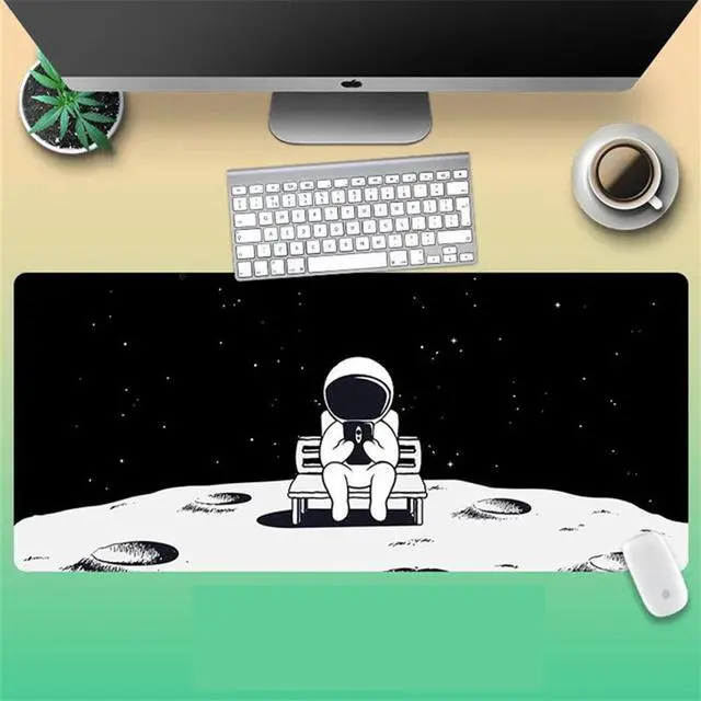 Alt view image 4 of 4 - Cute Astronaut Pattern Mouse Pad Black and White Gaming Mouse Mat Lock Edge Design Keyboard Desk Mat For PC Laptop