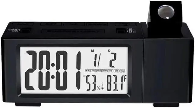 Main image of LCD Projection Alarm Clock Rechargeable Dual Power Supply Digital Electronic Desktop Clocks Temperature Humidity Week Time Display Clock