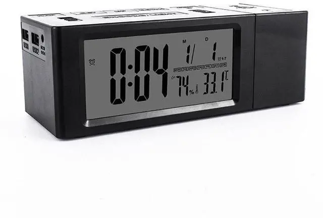 Alt view image 2 of 5 - LCD Projection Alarm Clock Rechargeable Dual Power Supply Digital Electronic Desktop Clocks Temperature Humidity Week Time Display Clock