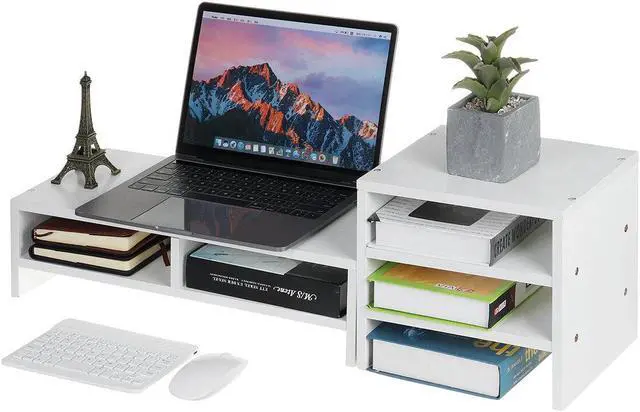 Alt view image 3 of 5 - Computer Monitor Riser Desktop LED LCD Laptop Monitor Support Stand Desktop Organizer with Storage Racks