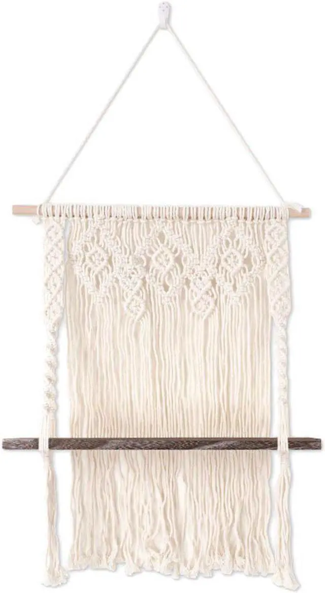 Main image of Wall Hanging Shelf Wood Rope Tassel Swing Shelves Woven Tapestry Storage Rack Holder Home Office Room Decor
