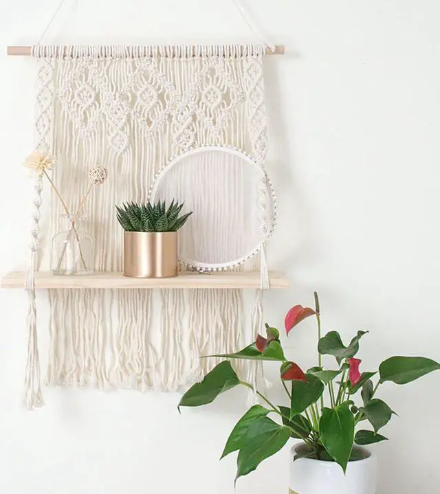 Alt view image 3 of 5 - Wall Hanging Shelf Wood Rope Tassel Swing Shelves Woven Tapestry Storage Rack Holder Home Office Room Decor