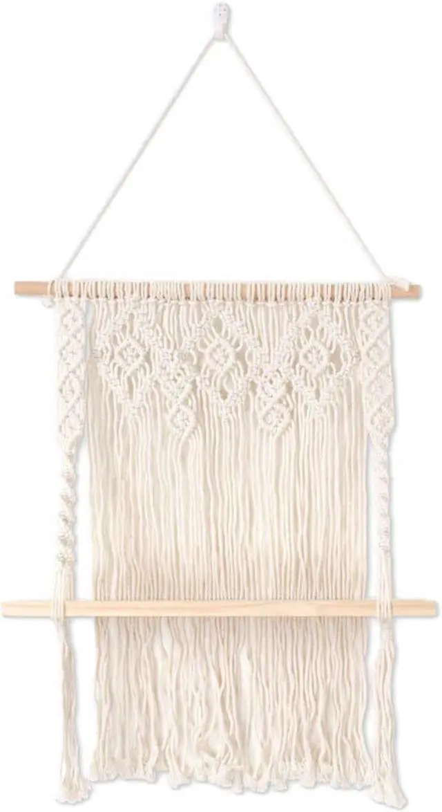 Alt view image 2 of 5 - Wall Hanging Shelf Wood Rope Tassel Swing Shelves Woven Tapestry Storage Rack Holder Home Office Room Decor
