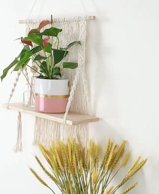 Alt view image 5 of 5 - Wall Hanging Shelf Wood Rope Tassel Swing Shelves Woven Tapestry Storage Rack Holder Home Office Room Decor