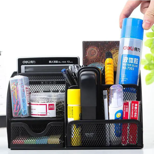 Alt view image 5 of 5 - Metal Pen Holder Desktop Organizer Student Cosmetic Makeup Storage Box Racks 7 Grids desk Accessories Container