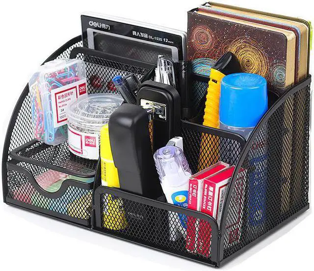 Alt view image 4 of 5 - Metal Pen Holder Desktop Organizer Student Cosmetic Makeup Storage Box Racks 7 Grids desk Accessories Container