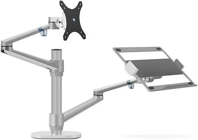 Alt view image 2 of 5 - Aluminum Height Adjustable Monitor Laptop Stand Desktop Dual Arm 17-32 inch Monitor Holder+12-17 inch Laptop Holder Stand Full Motion Mount Arm