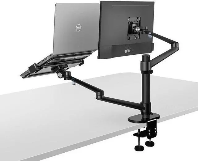 Alt view image 4 of 5 - Aluminum Height Adjustable Monitor Laptop Stand Desktop Dual Arm 17-32 inch Monitor Holder+12-17 inch Laptop Holder Stand Full Motion Mount Arm