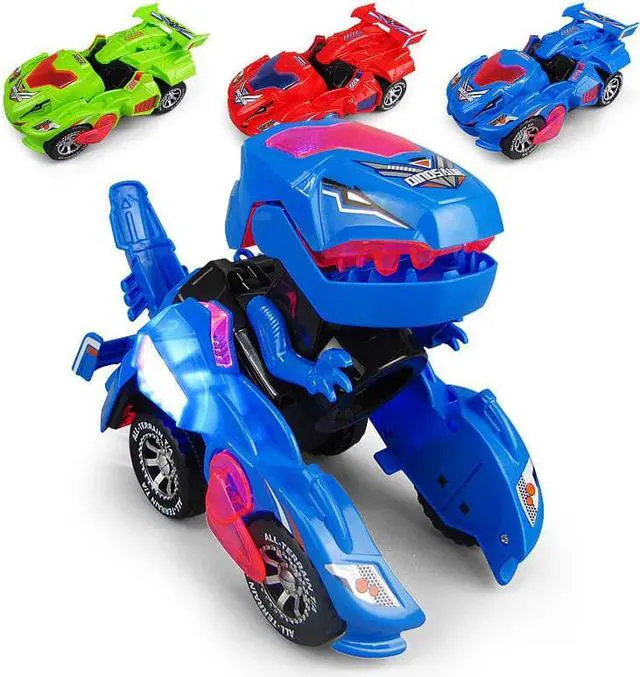 Alt view image 7 of 7 - Electric Transforming T-Rex Dinosaur Car with Light Sound Animal Diecast Model Toys