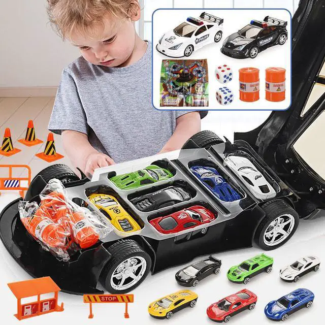 Alt view image 6 of 7 - Simulation Police Car Diecast Vehicle Model Toy with Sirnes Sound and Light with 6 Cars and Game Map for Kids Birthday Holidays Gift