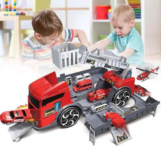 Alt view image 5 of 5 - Children's Simulation Diecast Engineering Vehicle Model Set Deformation Storage Parking Lot Educational Toys