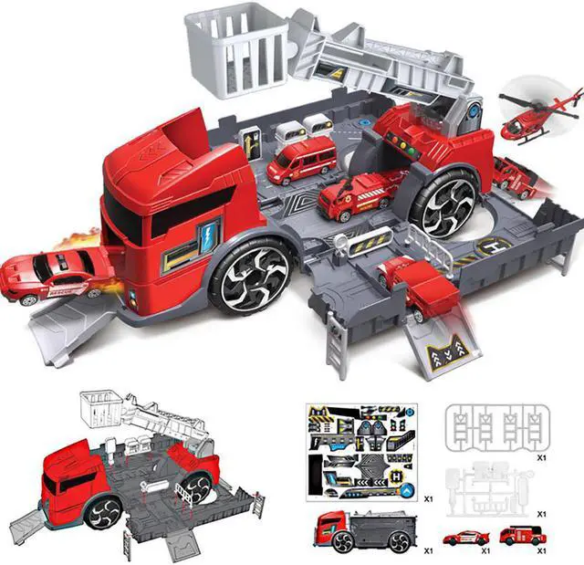 Alt view image 4 of 5 - Children's Simulation Diecast Engineering Vehicle Model Set Deformation Storage Parking Lot Educational Toys