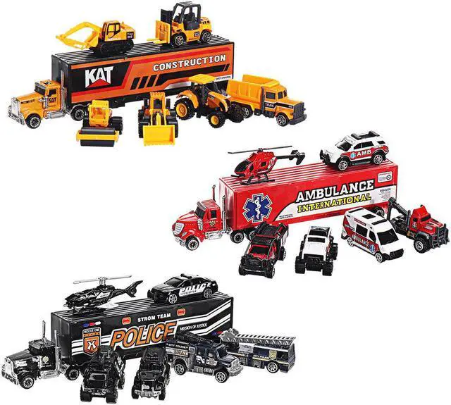 Alt view image 4 of 5 - 7 PCS Alloy Plastic Diecast Engineering Vehicle Ambulance Polices Car Model Toy Set for Children Gift