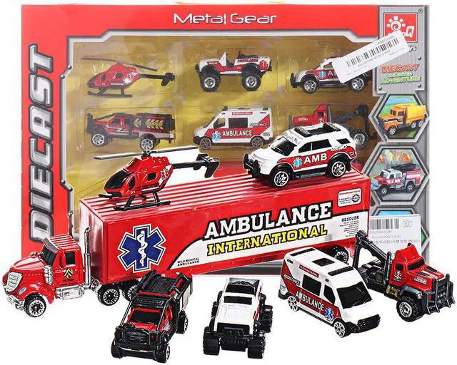 Alt view image 3 of 5 - 7 PCS Alloy Plastic Diecast Engineering Vehicle Ambulance Polices Car Model Toy Set for Children Gift