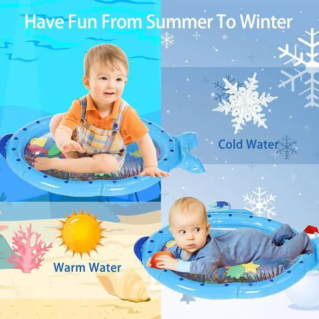 Alt view image 4 of 5 - Blue Sprinkler Play Mat With Cartoon Submarine Pattern For Kids Filling Fun Water Cushion Baby Toys Summer Play