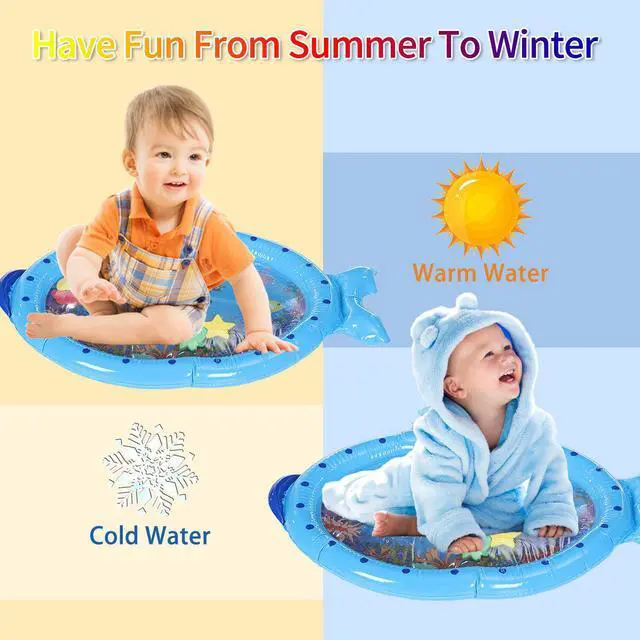 Alt view image 5 of 5 - Blue Sprinkler Play Mat With Cartoon Submarine Pattern For Kids Filling Fun Water Cushion Baby Toys Summer Play