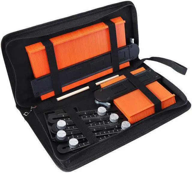 Main image of 5" + 10" Irregular Contour Gauge with 6 Folding Ruler Gauge Contour Profile Scale Template Curvature Scale Tiling Laminate with Bag Arc Framing Ruler Scriber Set