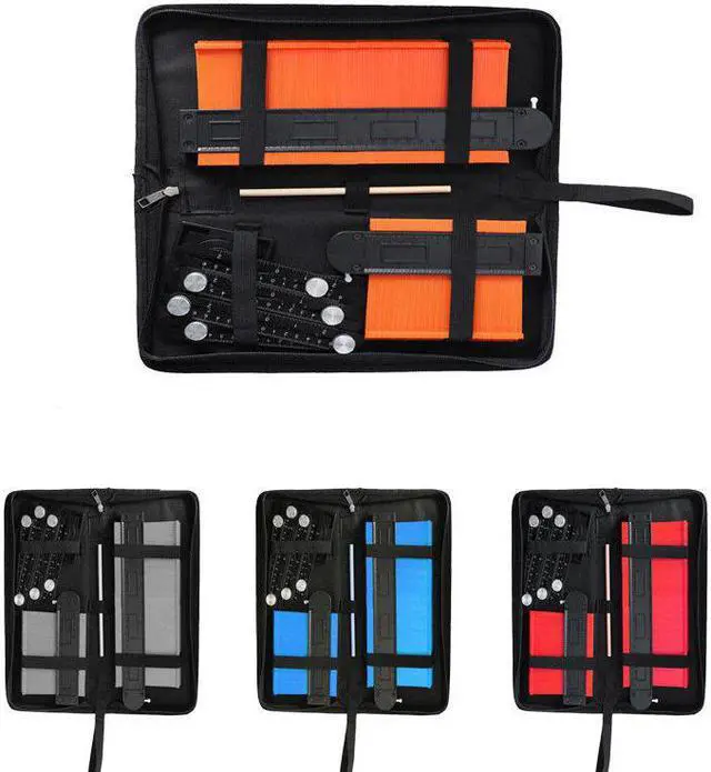 Alt view image 2 of 5 - 5" + 10" Irregular Contour Gauge with 6 Folding Ruler Gauge Contour Profile Scale Template Curvature Scale Tiling Laminate with Bag Arc Framing Ruler Scriber Set