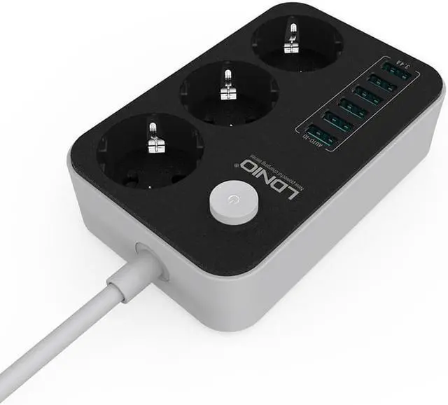 Alt view image 5 of 5 - Power Strip Outlet Surge Protector with 3 AC Outlets and 6 USB Charging Ports EU Standard