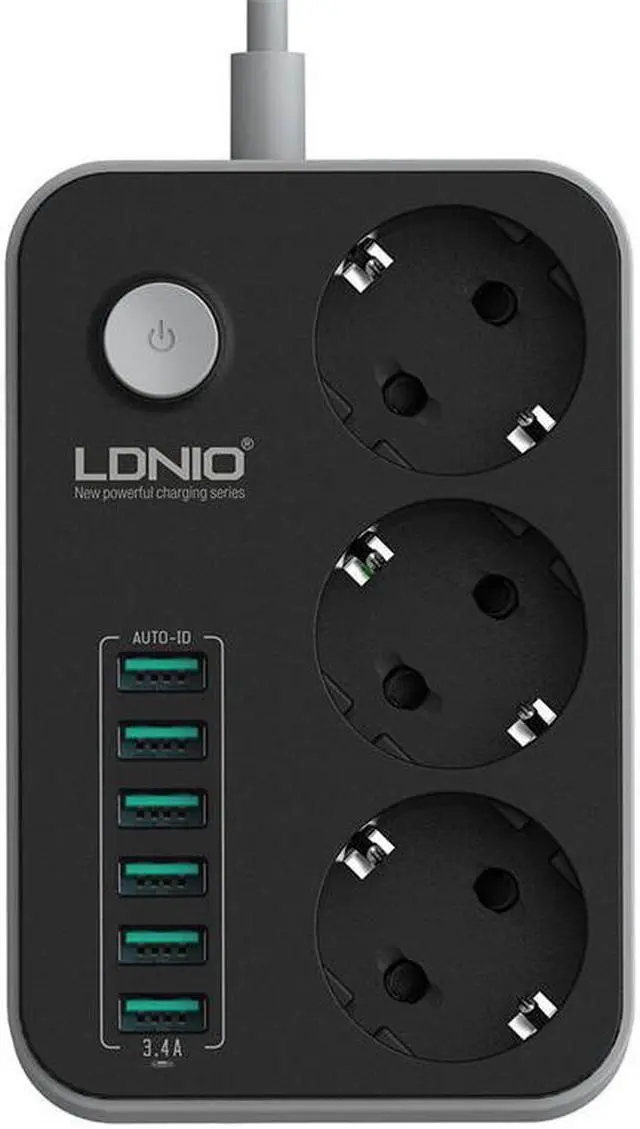 Main image of Power Strip Outlet Surge Protector with 3 AC Outlets and 6 USB Charging Ports EU Standard