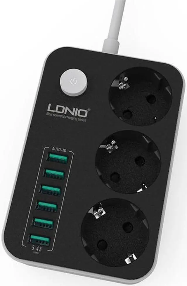 Alt view image 4 of 5 - Power Strip Outlet Surge Protector with 3 AC Outlets and 6 USB Charging Ports EU Standard
