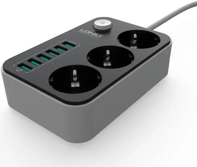 Alt view image 3 of 5 - Power Strip Outlet Surge Protector with 3 AC Outlets and 6 USB Charging Ports EU Standard