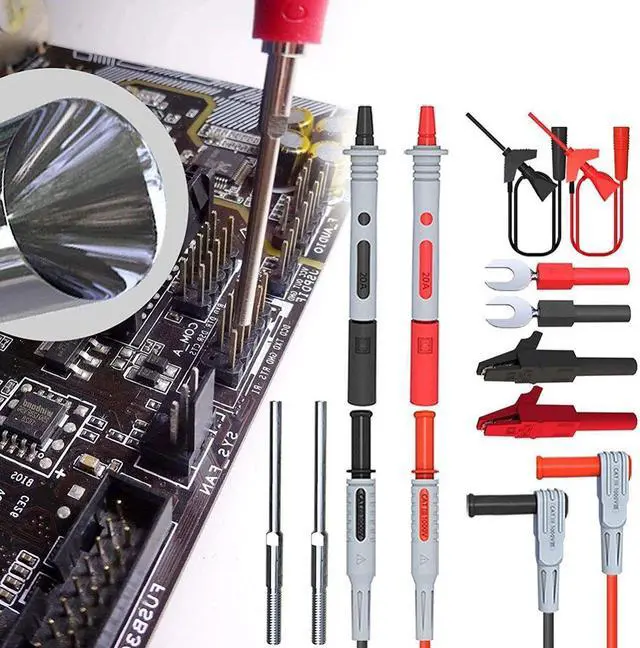 Alt view image 2 of 5 - P1308D Silicone Multimeter Test Leads Kit Replaceable Gold-Plated Precision Sharp Probe Set Alligator Clip Minigrabber