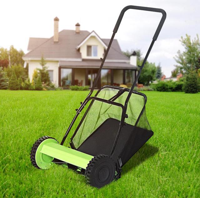 Push Lawn Mower Manual Reel Lawnmower Grass Catch Garden Tool Manchine