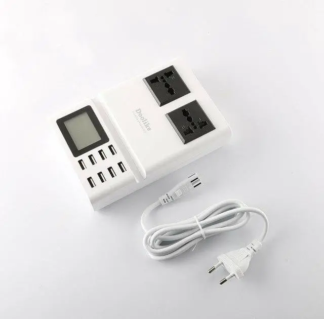 Main image of Smart LCD Display 8 USB Charging Ports Dual AC Ports Phone Holder Power Adapter Charging Station