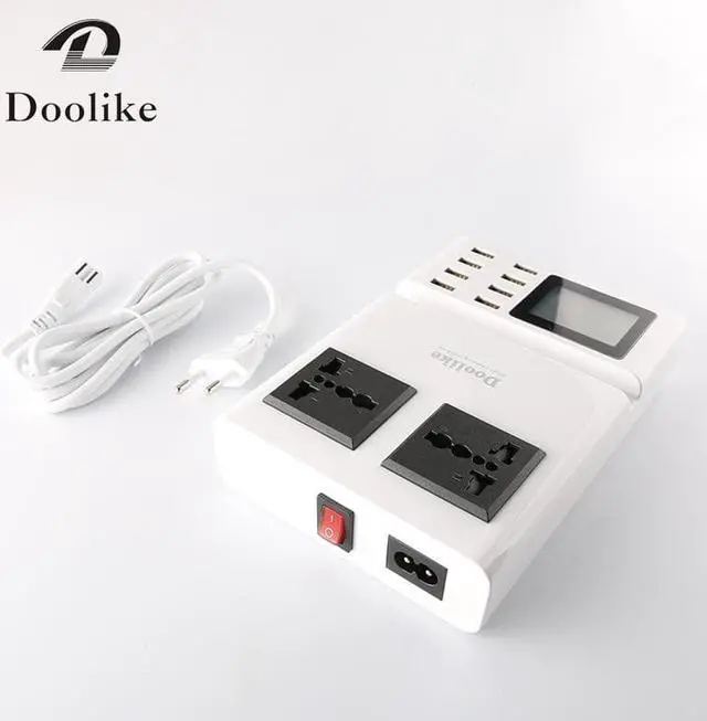 Alt view image 4 of 5 - Smart LCD Display 8 USB Charging Ports Dual AC Ports Phone Holder Power Adapter Charging Station
