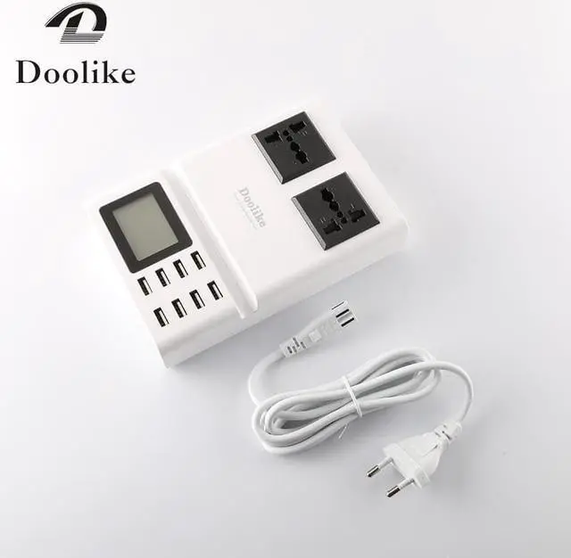 Alt view image 5 of 5 - Smart LCD Display 8 USB Charging Ports Dual AC Ports Phone Holder Power Adapter Charging Station