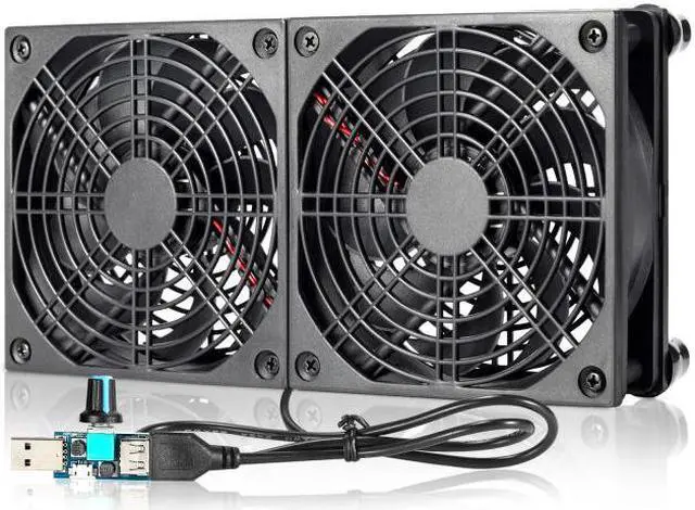 Main image of Dual 120mm 5V USB Powered PC Router Fans with Speed Controller High Airflow Cooling Fan for Router Modem Receiver DVR Playstatio