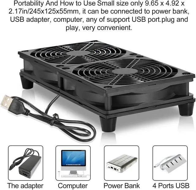 Alt view image 4 of 4 - Dual 120mm 5V USB Powered PC Router Fans with Speed Controller High Airflow Cooling Fan for Router Modem Receiver DVR Playstatio
