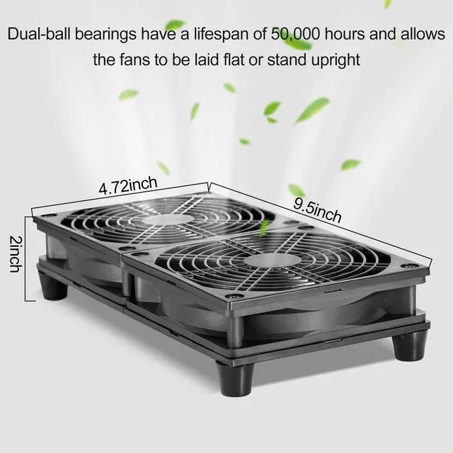 Alt view image 2 of 4 - Dual 120mm 5V USB Powered PC Router Fans with Speed Controller High Airflow Cooling Fan for Router Modem Receiver DVR Playstatio