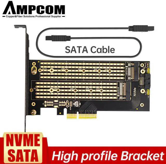 Alt view image 6 of 7 - Dual M.2 PCIE 4.0 Adapter for NVMe / SATA SSD, NVME (m Key) and SATA (b Key) SSD to PCIe x4 Slot With Full / Low Profile