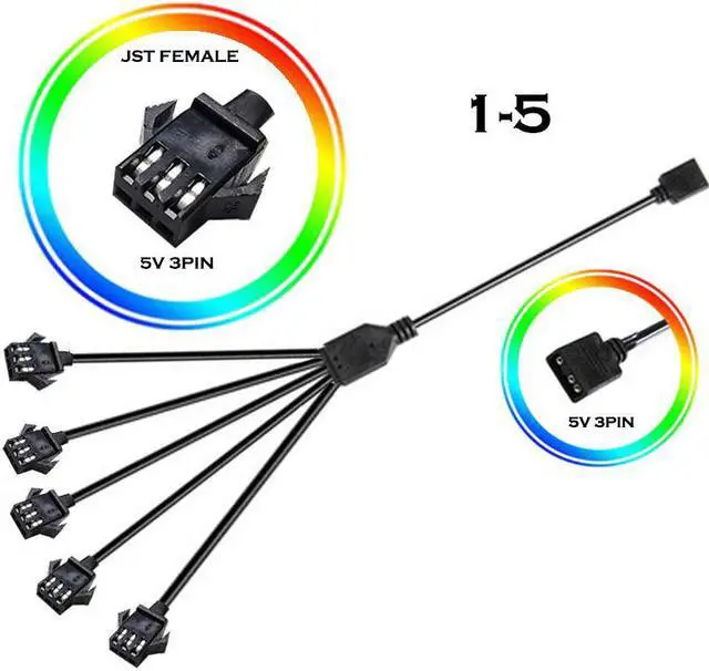 Alt view image 5 of 5 - Computer Motherboard RGB SYNC Adapter Cable,JST Header Transfer 12V 4Pin 5V 3Pin,Female To Male Extension Cable