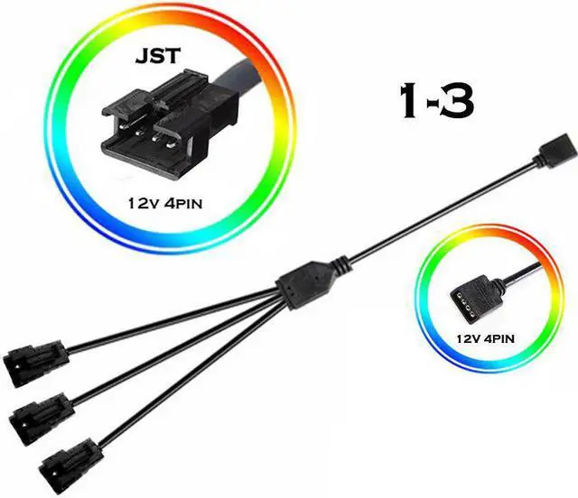 Alt view image 4 of 5 - Computer Motherboard RGB SYNC Adapter Cable,JST Header Transfer 12V 4Pin 5V 3Pin,Female To Male Extension Cable