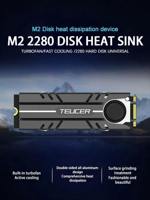 Alt view image 2 of 5 - M.2 2280 Heatsink State Hard Disk Fan Heatsinks Heat Radiator Cooling Silicon Pads Cooler For M2 NVME SATA 2280 PCIE