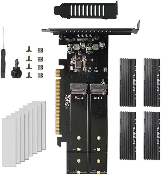 Alt view image 4 of 5 - PCIe To M2 Adapter Card PCIe X16 4 Port M2 NVME M Key SSD Converter M.2 PCI Express X16 Adapter VROC RAID Expansion Card