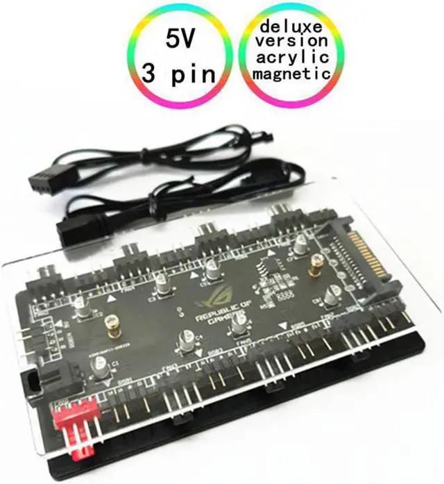 Alt view image 3 of 5 - AURA 12V 4 pin5V 3 pin A W Cable Splitter Hub Case w/ Tape & Extension Cable Adapter LED Strip Light PC  Fan Cooler