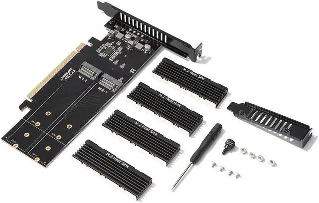 Alt view image 3 of 5 - To M2 Adapter Card,  X16 4 Port M2 NVME M Key SSD Add on Card M.2 PCI Express X16 Adapter VROC RAID Expansion Card Chia
