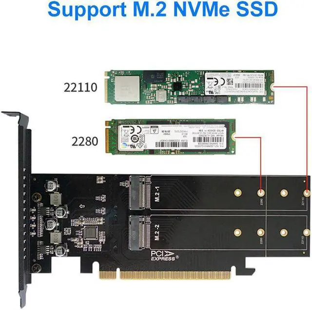 Alt view image 2 of 5 - To M2 Adapter Card,  X16 4 Port M2 NVME M Key SSD Add on Card M.2 PCI Express X16 Adapter VROC RAID Expansion Card Chia